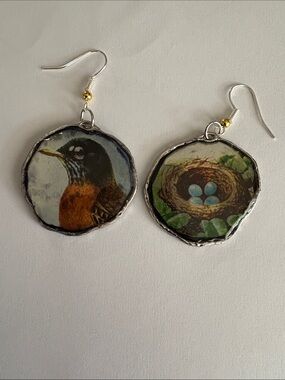 Handcrafted Robin & Nest Earrings in Multicolor by